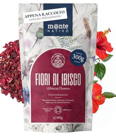 Karkade Monte Nativo (300g) - Fiori di Ibisco senza additivi - Hibiscus Tea - Infusi e tisane per la tazza di tè più deliziosa - Raccolte ed Essiccate Delicatamente - Fruit Tea