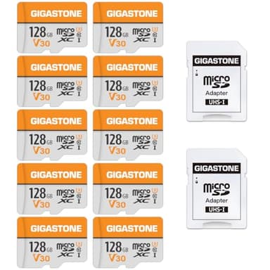 Gigastone Scheda di Memoria Micro SDXC da 128 GB e Adattatore SD, Set da 10, A1 U3 4K, Fino a 95 MB/s di Lettura, 40 MB/s di Scrittura per Videocamere Tavoletta Dashcam GoPro Canon Nikon DJI Drone
