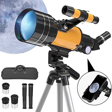 Telescopio Astronomico, 70/300mm Professionale Rifrattore Telescopio con Cercatore, Treppiede Regolabile, Adattatore Telefonico, per Principianti Adulti Bambini Hobbisti per Osservare La Luna, 15-150X