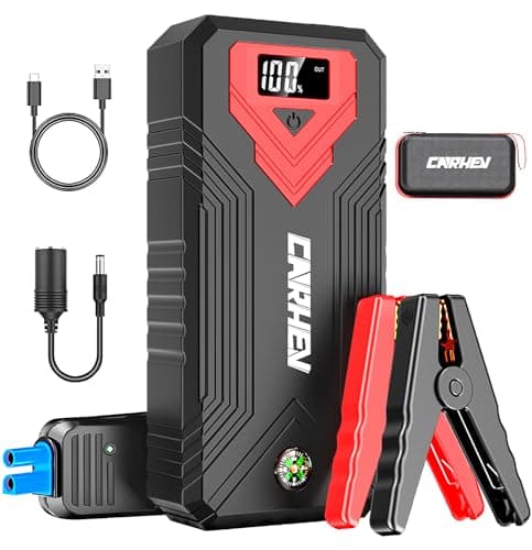 CARHEV 3000A Avviatore Batteria Auto, 24000mAh Avviatore Emergenza Per Auto(Adatto a Tutti i Veicoli a Benzina o 8.0L Diesel), 12V Booster Avviamento Auto con Display LCD e Torcia LED