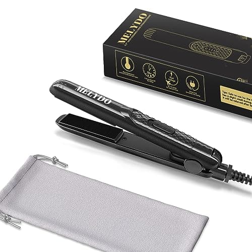 Melydo Mini piastra per capelli corti, piccola piastra per capelli si adatta alla borsa, doppia alimentazione di tensione, piastra riscaldante in ceramica (nero)