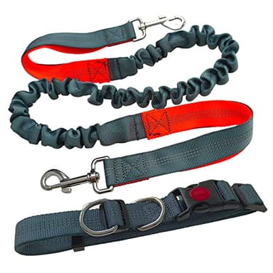 Aiqeer Grigio Guinzaglio Cani Mani Libere, Cintura in Vita Regolabile e Guinzaglio Elastico Retrattile, Guinzaglio Cani Jogging con Cuciture Riflettenti (Manico Arancione)