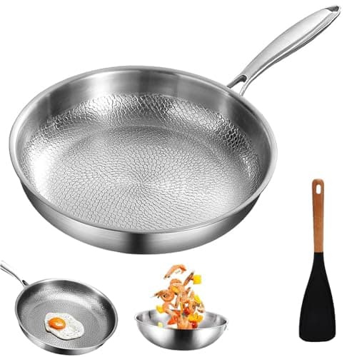 Vgpbphj Padella Pro in titanio martellato con coperchio, ultra resistente, resistente ai graffi, modello martellato in puro titanio, prestazioni 100% antiaderente, pentole anche riscaldamento (senza