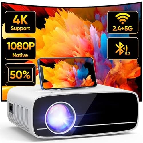Proiettore 4K Supporta, AKATUO 15000L Videoproiettore 1080P Nativo 5G WiFi Bluetooth con 50% Zoom, Mini Proiettore Portatile Home Cinema per Phone/iOS/Android/TV Stick/HDMI/USB