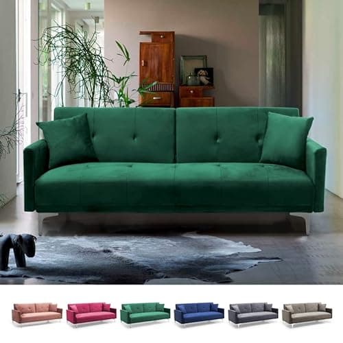 Produce Shop Divano letto moderno 3 posti design clic clac in tessuto velluto Villolus - Verde