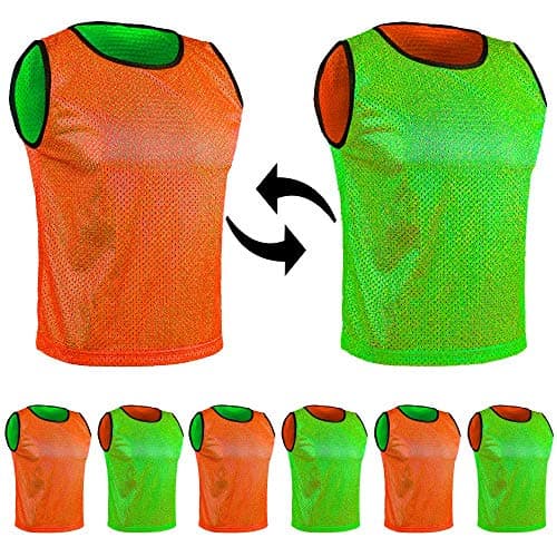SPORTSBIBS 6X Pettorina bilaterale Double Face Riutilizzabile da Allanamento Bavaglini da Calcio, Basket - Set di 6 Pezzi - Reversible Calcetto Esegui Sport T-Shirt Unisex S M L XL