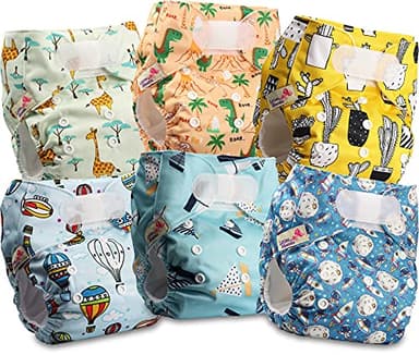 Littles and Bloomz FLV2-0602 Pannolino lavabile per bambini, riutilizzabile, con bottoni a pressione standard, confezione da 6 pannolini
