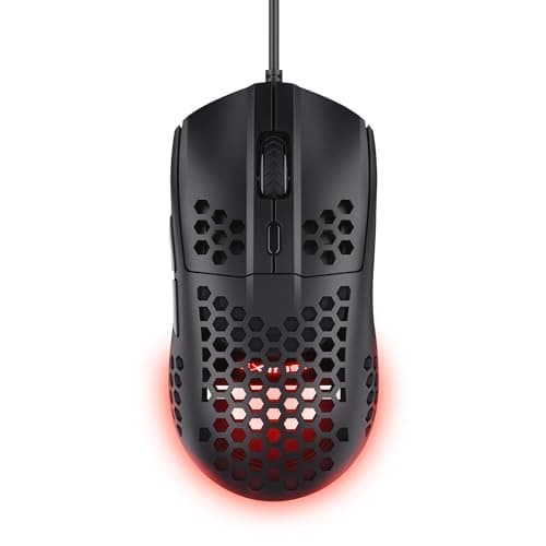 Trust Gaming GXT 928 Helox Mouse Gaming Superleggero 65g con Filo, Regolazione DPI 200-6400, Sensore Ottico, 6 Pulsanti Programmabili, Illuminazione RGB, Mouse da Gaming per PC Desktop Laptop, Nero