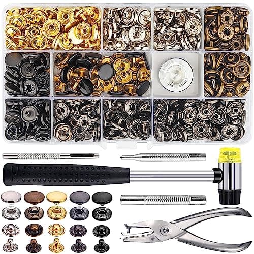DIDUDE 156 Set di 6 Colori, Tubolare Borchie Metalliche, Bottoni a Pressione Metallo, con Kit di Attrezzi di, per Cuoio Camicia Zaini Cappello Borsa Cinture Pelle Fai da Te