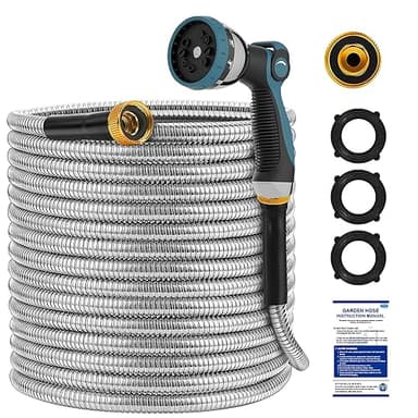 TOYSARC Tubo da Giardino in Acciaio Inox 30m, Tubo Acqua Giardino in Metallo con 10 Tipi di Getto, Robusto Resistente Alla Corrosione, non si Annoda e non si Attorciglia, Giardinaggio Facile