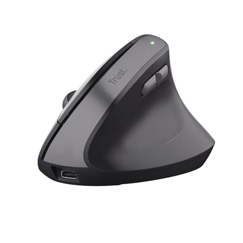 Trust Yuno Mouse Ergonomico Senza Filo, Mouse Verticale Ricaricabile, Ricevitore USB da 2,4GHz, DPI Regolabile (800-2400), Sensore Ottico, 6 Pulsanti, 70% Plastica Riciclata, Macbook, Computer - Nero