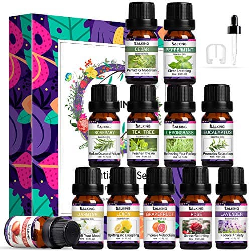 Oli Essenziali per Diffusori 12 x10ml, SALKING Set di Oli essenziali Puri e Naturali al 100% Include Floreale, Legnoso, Fruttato, Erbaceo Raccolta, Olio essenziali per Aromaterapia e Massaggio