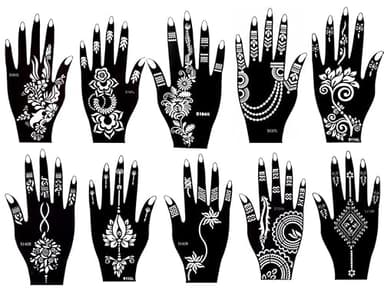 10 fogli di henné tatuaggio modello tatuaggio per pittura a mano e corpo Baani