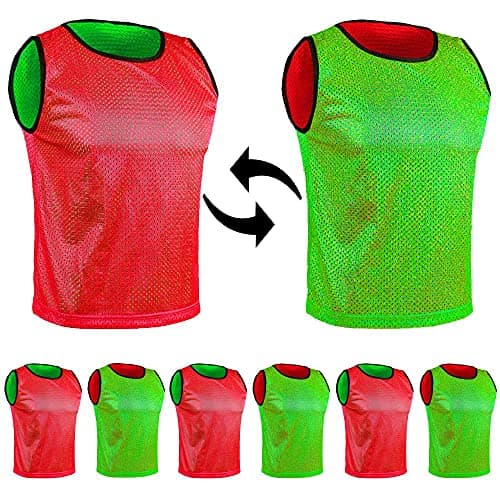 SPORTSBIBS 6X Pettorina bilaterale Double Face Riutilizzabile da Allanamento Bavaglini da Calcio, Basket - Set di 6 Pezzi - Reversible Calcetto Esegui Sport T-Shirt Unisex S M L XL