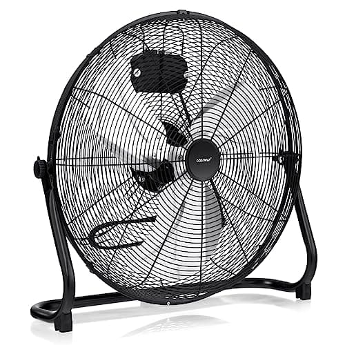 COSTWAY Ventilatore da Terra 50 cm, Ventilare Industriale a 3 Velocità Inclinazione di 145° e Pale in Metallo, Ventilatore da Pavimento per Magazzino Cantina Garage Palestra, Nero (Stile 3)