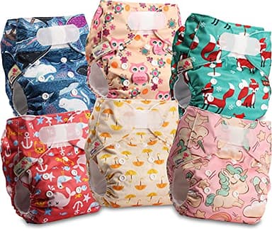 Littles and Bloomz FLV2-0608 Pannolino lavabile per bambini, riutilizzabile, con bottoni a pressione standard, confezione da 6 pannolini