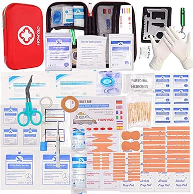 HONYAO Kit di Pronto Soccorso, 200 Pezzi Scatola di Emergenza per Primo Intervento, Kit di Primo Soccorso per Casa Auto Barca Moto Roulotte Trekking e Campeggio