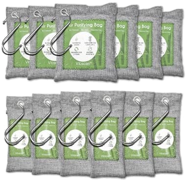 Confezione da 12 sacchetti di bambù per la purificazione dell'aria, sacchetti di carbone attivo Assorbitore di odori, assorbitore di umidità, deodorante per auto naturale, deodorante (6x50g, 6x150g)