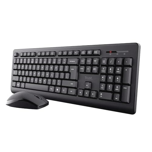 Trust Primo Set Tastiera e Mouse Wireless Italiano QWERTY, Tasti a Profilo Ribassato, Unico Ricevitore USB, Resistente agli Sversamenti, Mouse Ambidestro, Kit Senza Fili PC Laptop Mac Windows - Nero