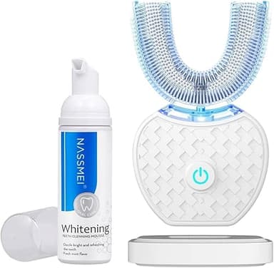 Spazzolino da denti automatico Ultrasuoni, Spazzolino elettrico ad ultrasuoni a 360 gradi spazzolino da denti per adulti Spazzolino per sbiancamento dei denti con timer e ricarica wireless (Bianco, 1)