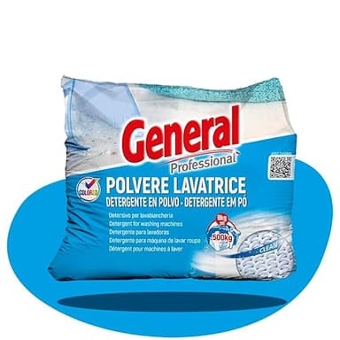 General Professional Detersivo Lavatrice Polvere e Lavaggio a Mano - 8Kg - Detergente in Polvere Senza Fosfati, Alta Efficacia Tessuti Bianchi e Colorati, Attivo a Basse Temperature
