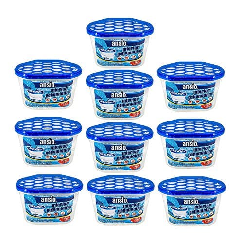 ANSIO Deumidificatore 500 ml Deumidificatore per rimuovere la condensa per umidità, muffa, umidità in casa, cucina, guardaroba, camera da letto, roulotte, ufficio, garage, bagno, cantina (confezione da 10)