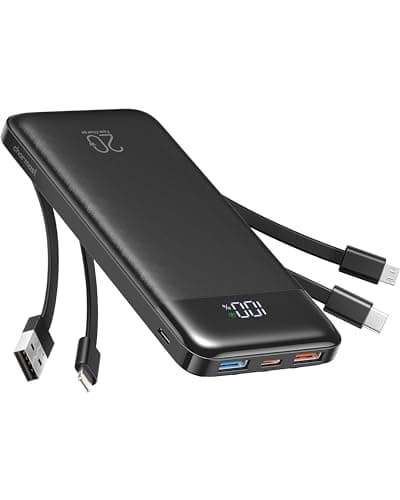 Charmast Power Bank 20000mAh con Cavi Integrati 22.5W USB A & 20W USB C Caricatore Portatile Carica Rapida Batteria Esterna LED Display con 5 Uscite e 4 ingressi per iPhone Huawei