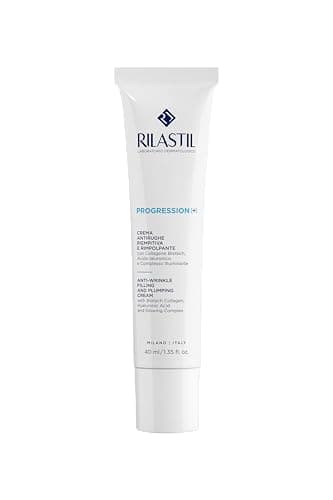 Rilastil Progression Plus, Crema Antirughe Riempitiva e Rimpolpante, Trattamento Rughe Marcate, Antiaging, Rimpolpante per Pelli Mature con Collagen, Acido Ialuronico, Confezione da 40 ml