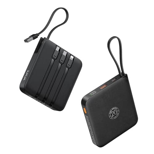 VRURC Power Bank 20000mAh, Power bank con Cavi Integrati, 22.5W Batteria USB C a Carica Rapida, Display LED per iPhone 15 14 iPad Samsung Galaxy S23 Google Android Phone - Nero