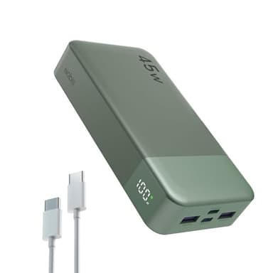 Nobis Power Bank, 20000mAh Caricabatterie portatile, 45W USB C in & Out Ricarica Rapida, 4 Porte Batteria Esterna con Display Digitale a LED, Compatibile con MacBook, iPhone 15 S23 (Verde)