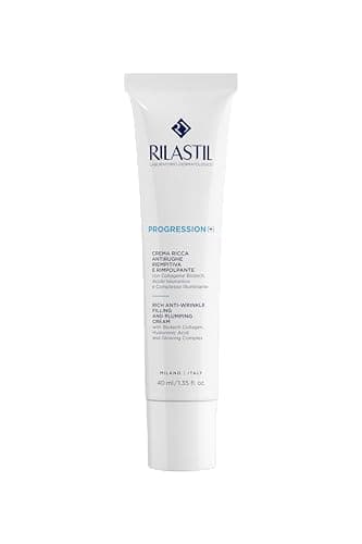 Rilastil Progression Plus, Crema Ricca Antirughe Riempitiva e Rimpolpante, Trattamento Rughe Marcate, Antiaging, Rimpolpante per Pelli Mature con Collagen, Acido Ialuronico, Confezione da 40 ml