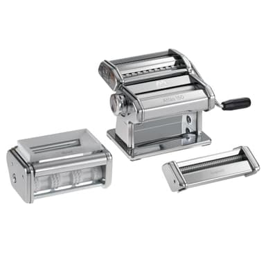 Marcato Set Macchina per la Pasta Atlas 150 + Accessori Inclusi, Pasta Maker, Sfogliatrice per Pasta Fresca, per Lasagne, Fettuccine, Tagliolini, Ravioli, Spaghetti, in Acciaio Cromato. Modello: Pastaset