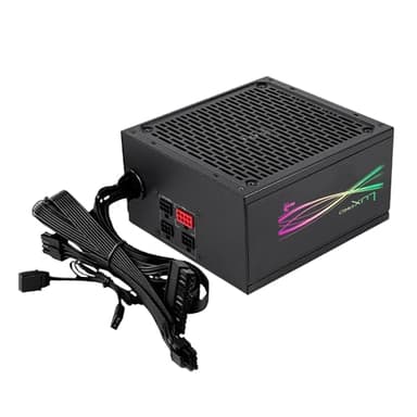 Aerocool LUXPRORGB750M, alimentatore semi-modulare RGB 750 W, 80 Plus Bronze +88%, condensatori giapponesi, ventilatore FDB 14 cm con tecnologia APFC, compatibile ARGB, 5 anni di garanzia, nero