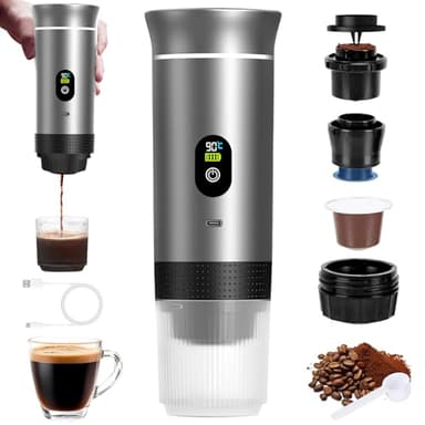 Macchina caffe Portatile 3 In 1 Portable Espresso Maker Compatibile Piccole e Grandi Capsule di Caffè Caffe Macinato Elettrico 12 V Caffettiera da Viaggio Casa ufficio e Avventure All'aria Aperta