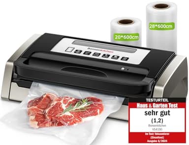 Bonsenkitchen Macchina Sottovuoto per Alimenti, Potente e Silenziosa, Tecnologia Globefish per Lavoro Continuo, Design con Maniglia Bloccata, Taglierina Incorporata, 2 Rotoli di Sacchetti Inclusi