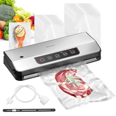 Macchina Sottovuoto, Reemix 8-in-1 Macchina Sottovuoto per Alimenti con Potente Aspirazione 65 KPA, Sottovuoto con Lama Integrata, 20 Sacchetti & Tubo Accessorio, Luci LED, Facile da Pulire