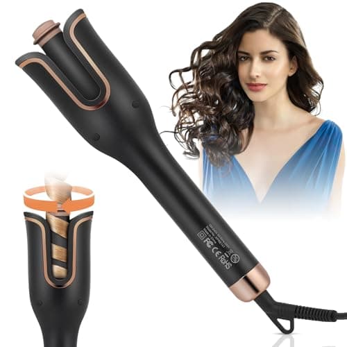Euakee Ferro Arricciacapelli, Arricciacapelli Automatico con 4 Temperature, Ferro per Capelli Onde con Antiscottatura, Facile da Usare, Riscaldamento Rapido, Acconciatura di Lunga Durata (Nero)