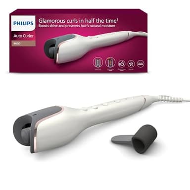 Philips Auto Curler Serie 8000, arricciacapelli con tecnologia MoistureProtect, 27 diverse opzioni di styling, bianco, modello BHB878/00