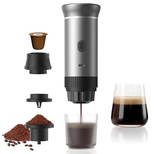 Vunzo Macchina per caffè espresso elettrica portatile, auto-riscaldamento con USB-C, macchina da caffè a capsula Mini, macchina da caffè da viaggio, macchina da caffè da campeggio