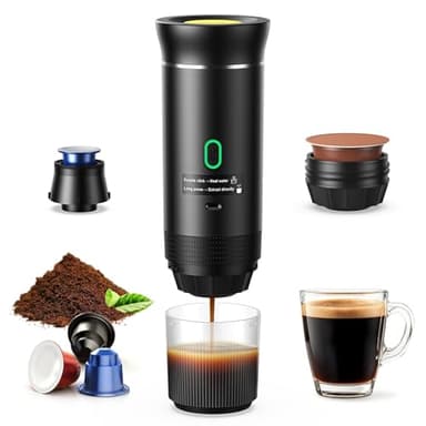 Macchina da Caffè Espresso Elettrica Portatile, Macchina Caffe Portatile 3 In 1 Macchina Caffe, 5 Minuti Auto-Riscaldamento, con USB-C, Compatibile con Piccole Capsule, Grandi Capsule, Caffe Macinato