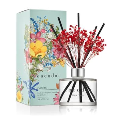COCODOR Diffusore a Bastoncini con Vero Fiore Conservato/Amarena (Black Cherry) / 200ml / Diffusore per Ambiente, Profumatore Casa, Fragranza Ambiente, Regalo Donna