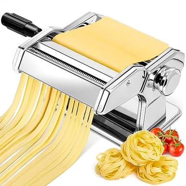 Macchina per la Pasta Manuale, Pasta Maker in Acciaio Inox con 7 Spessore Regolabili, Macchina per Pasta Fresca a Doppia Larghezza per Pasta, Spaghetti, Fettuccine, Lasagne