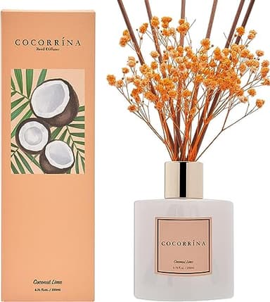 Cocorrína Diffusore Profumo Ambiente - 200ml Diffusore profumato di Cocco e Lime con bastoncini Diffusore di olio essenziale di fragranza per la casa per la decorazione della mensola del bagno