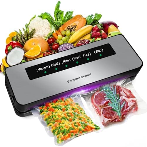 Macchina Sottovuoto per Alimenti 6 in 1,Automatica Sigillatrice Macchina Sottovuoto Alimenti Secchi che Umidi, Vacuum Sealer con 20 Sachetti Sottovuoto e Tubo Sottovuoto